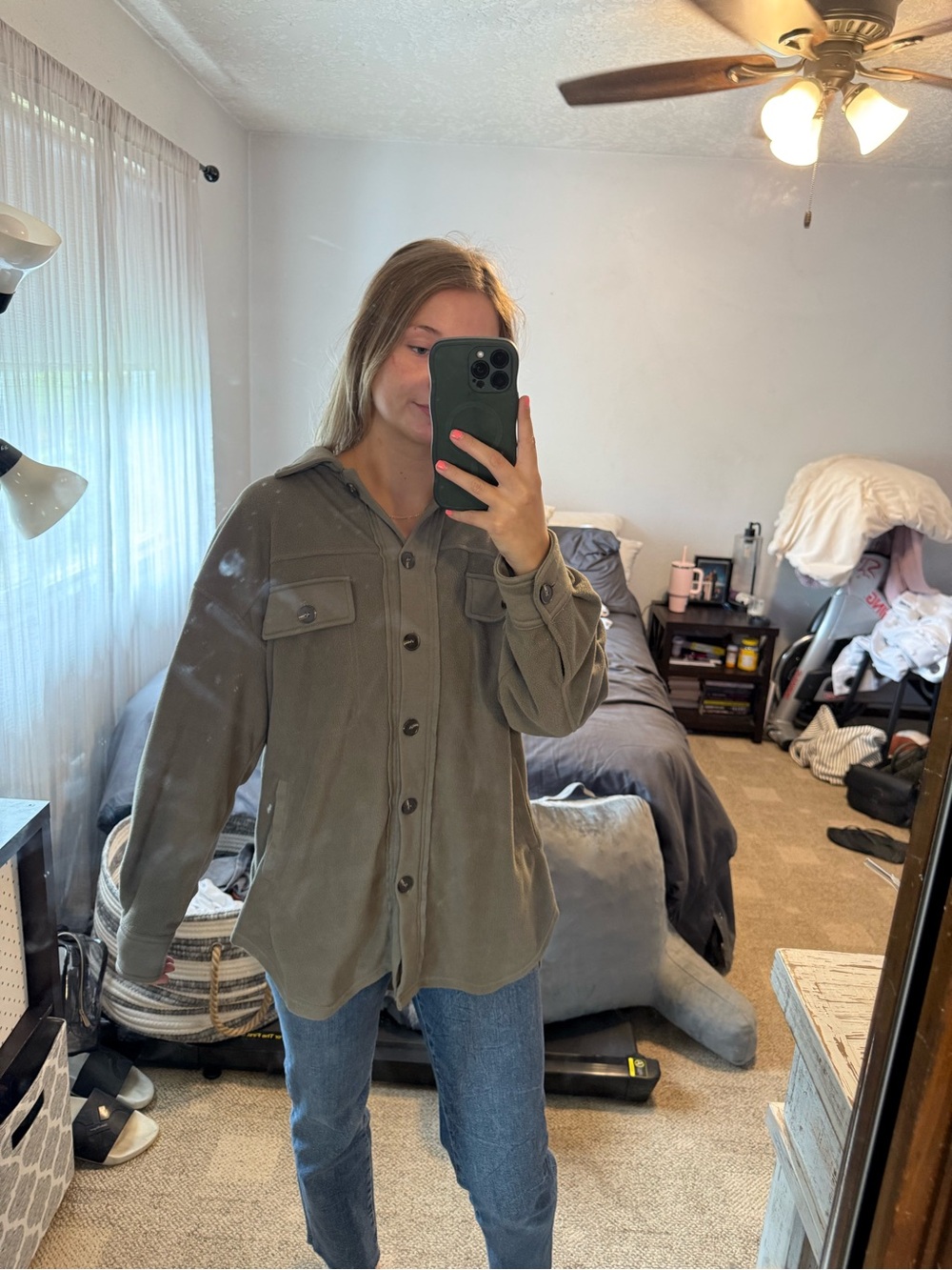 LA MIEL Olive Green Button-Front Shacket
